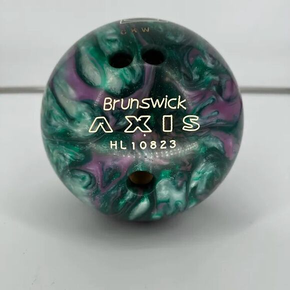 Brunswick Axis Bowling Ball 12lb 8oz Green Purple Swirl Reactive Resin Drilled - Picture 2 of 9